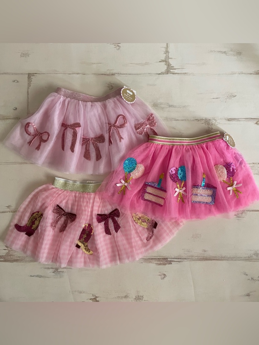Mud Pie Girls Pink Sequin Tutu Tulle Skirts  Set Birthday Bows Western 3T-5T